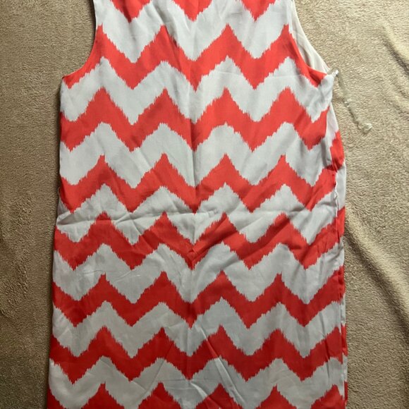 Almost Famous Women Medium Sleeveless Chevron Orange Cream Sun Summer Dress (Z) - Picture 4 of 4
